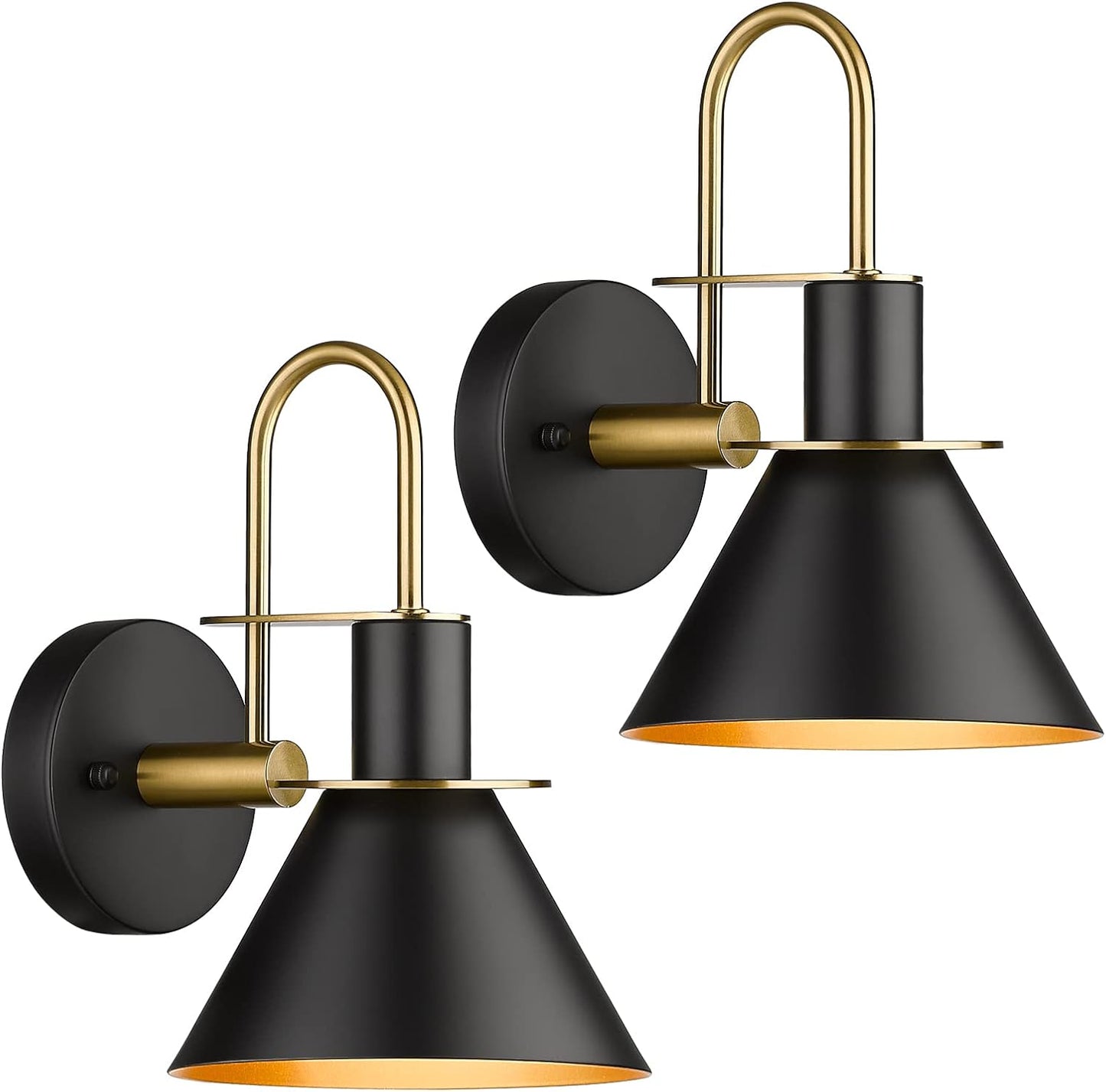 Industrial Wall Sconce Set of 2, HWH Modern 1-Light Bathroom Vanity Light Fixtures, Single Wall Sconce for Bedroom, Balcony, Over Mirror, Kitchen Sink, Black and Gold Finish, 5HZG56B-2 BK+BG