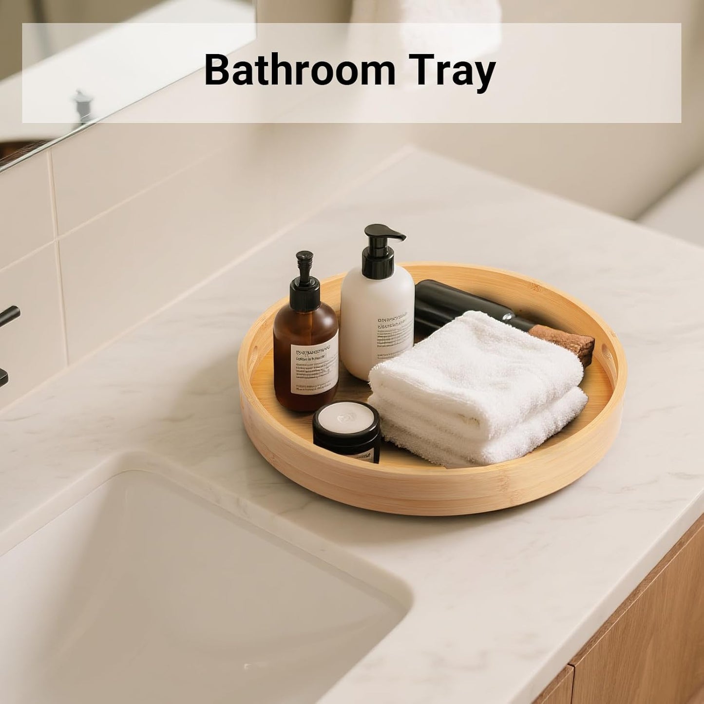 10in Bamboo Lazy Susan Organizer for Countertop and Cabinet with Large and Stable Chassis,Round Rotating Bamboo Tray for Station Organizer,for Kitchen Bathroom Laundry Room (10in)