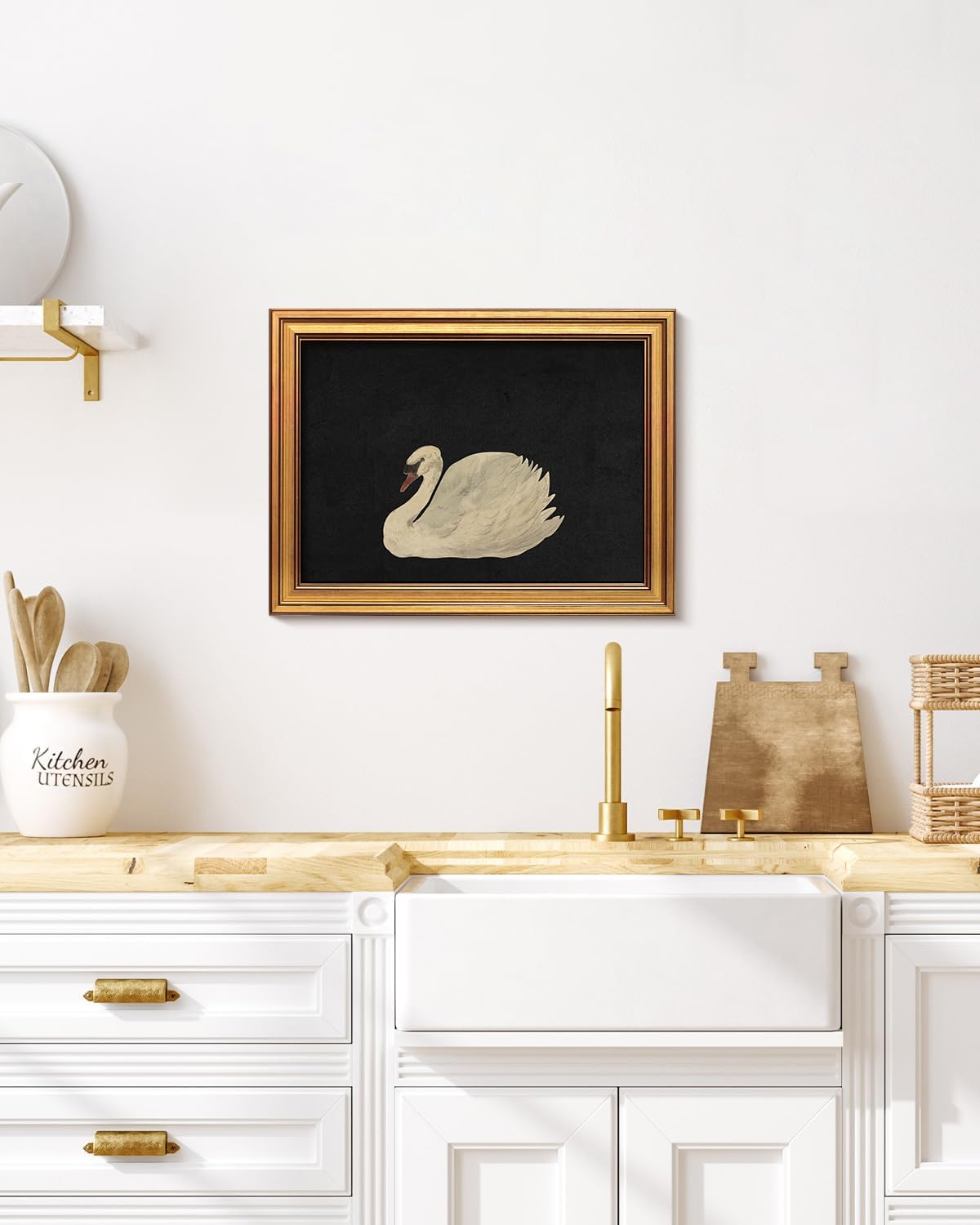 HUARCEY Gold Framed Vintage Wall Art for Living Room, Grace Swan Art Painting Pictures Rustic Animal Bathroom Prints Farmhouse Wall Decor Canvas Swan Shelf Decor for Kitchen Bedroom (Zwaan 12"x16")