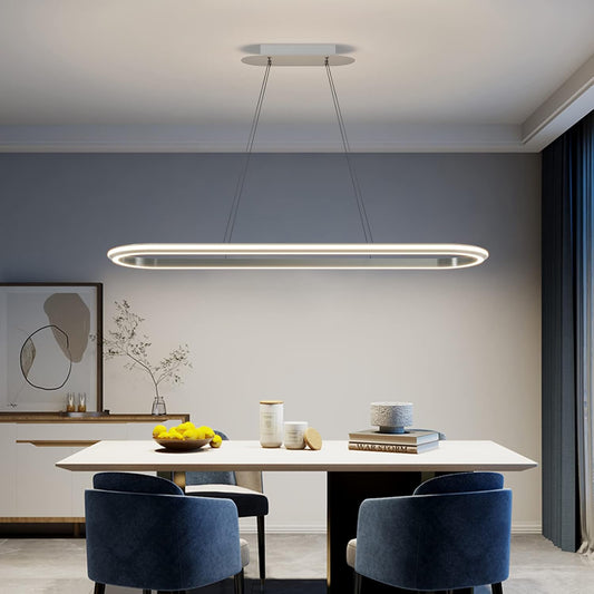 Island Lights, Linear Pendant Light LED Dimmable Hanging Light Fixture, 3000K-6000K with Remote Control,Chandeliers for Dining Room(Silver,43.3IN)
