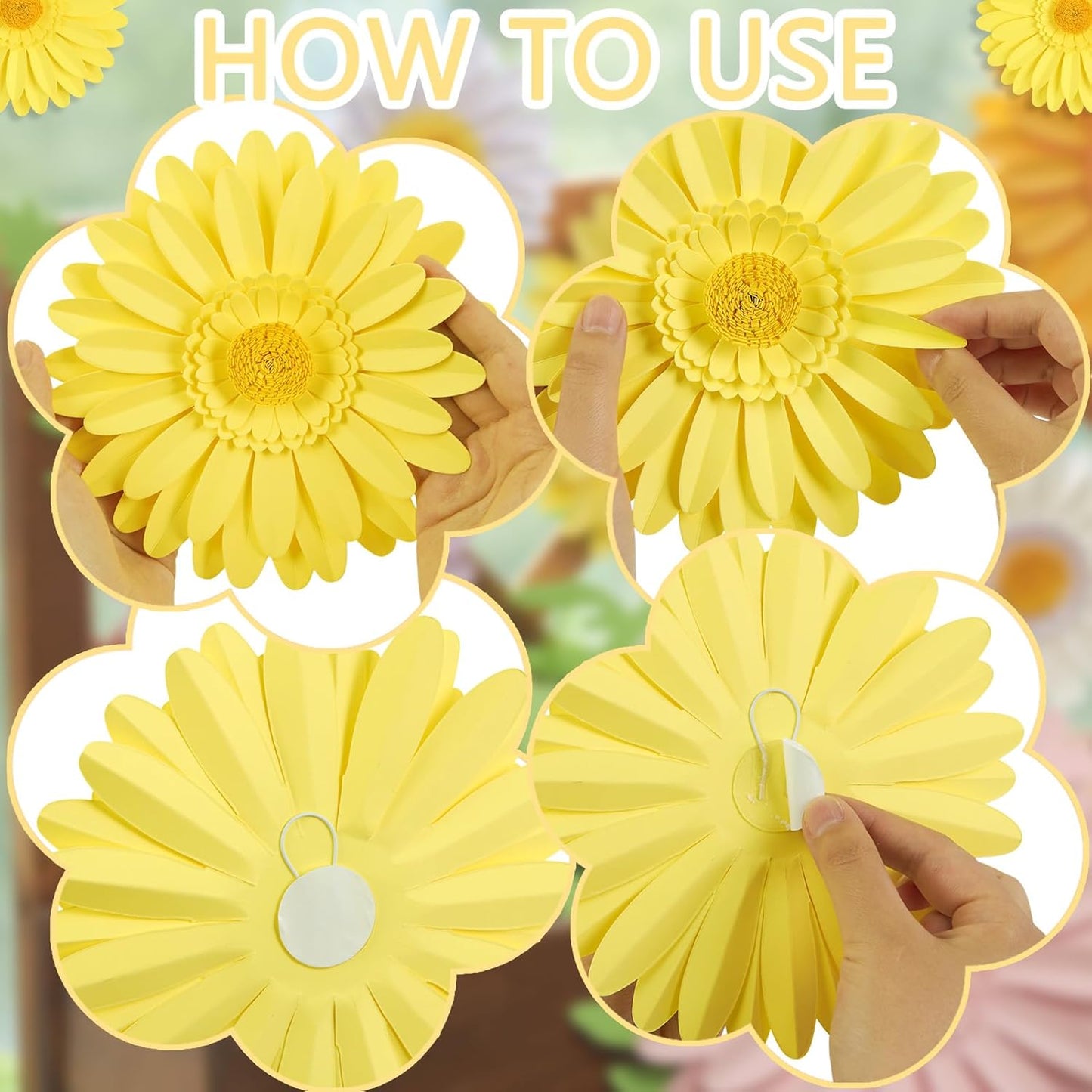 3D Paper Flowers Decorations for Wall, Large Daisy Paper Flowers for Bulletin Board, Wedding, Baby Shower, Tea Party, Classroom, Bedroom Decor