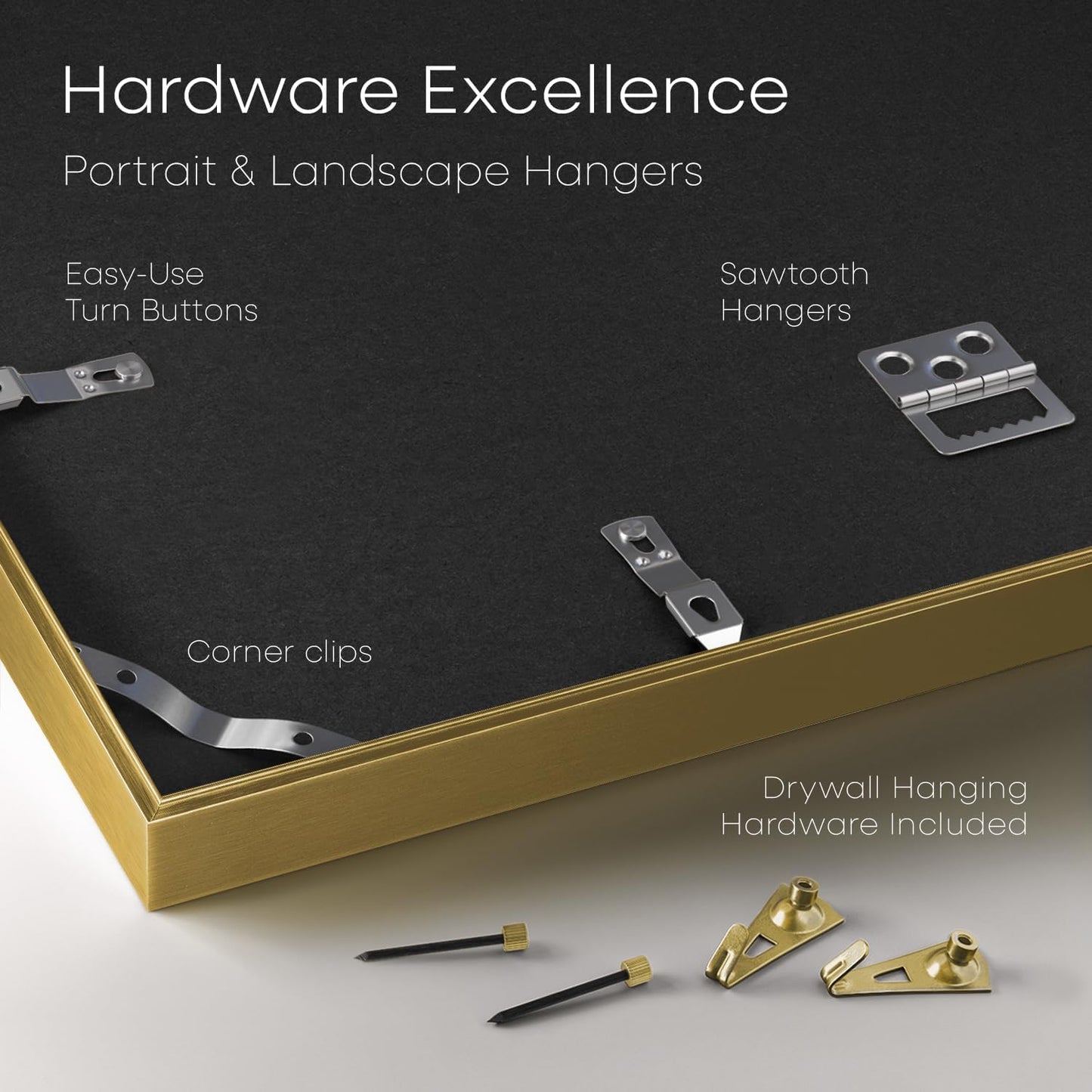 Homeforia 12x17 Picture Frame Gold, High End Metal 12x17 Poster Frames with Mat 10x15 Photo, 12 x 17 Gold Frame Matted to 10 by 15 Print, 17by12 Thin Hanging Frames, Tempered Glass, Wall Kit, Set of 1