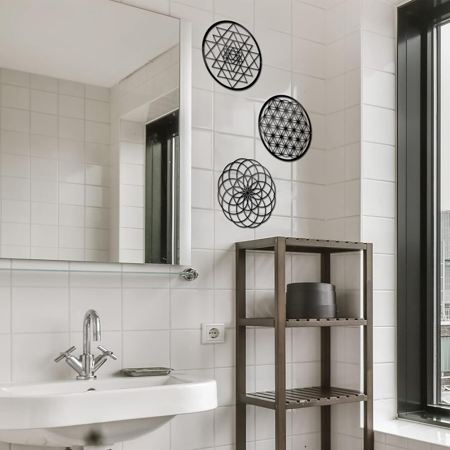 3 Pcs Metal Abstract Wall Decor, Minimalist Lines Wall Hanging Art Painting, Modern Geometric Black Wall Sculpture Suitable for Home Office, Hotel Living Room, Bedroom and other Home Decoration(Circle)