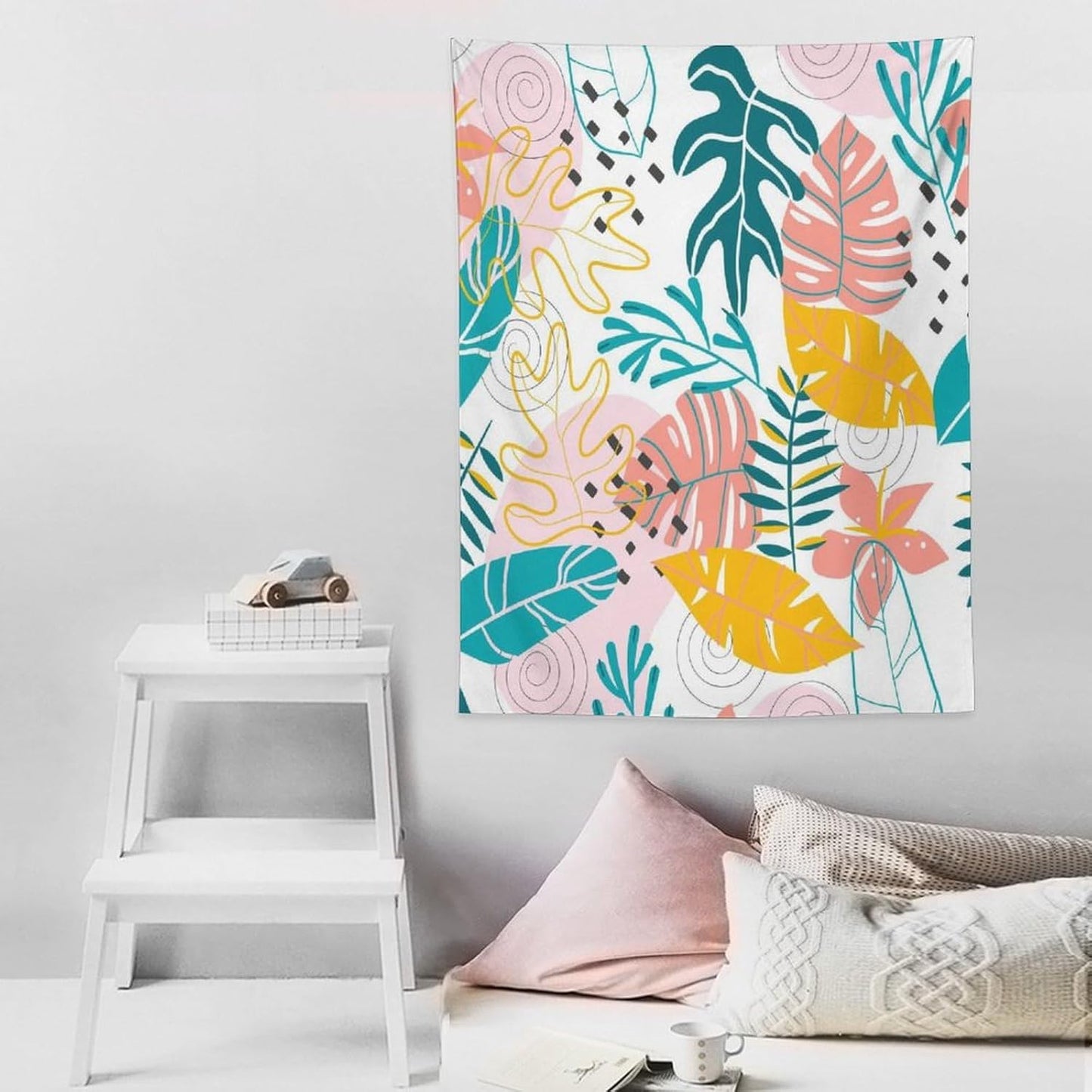 ICMOLYYENLO Tropical Green Leaves Tapestry, Exotic Leaves Beautiful Bedroom Wall Hanging, Floral Poster Blanket for Bedroom Living Room Dormitory Apartment 60x60 Inch