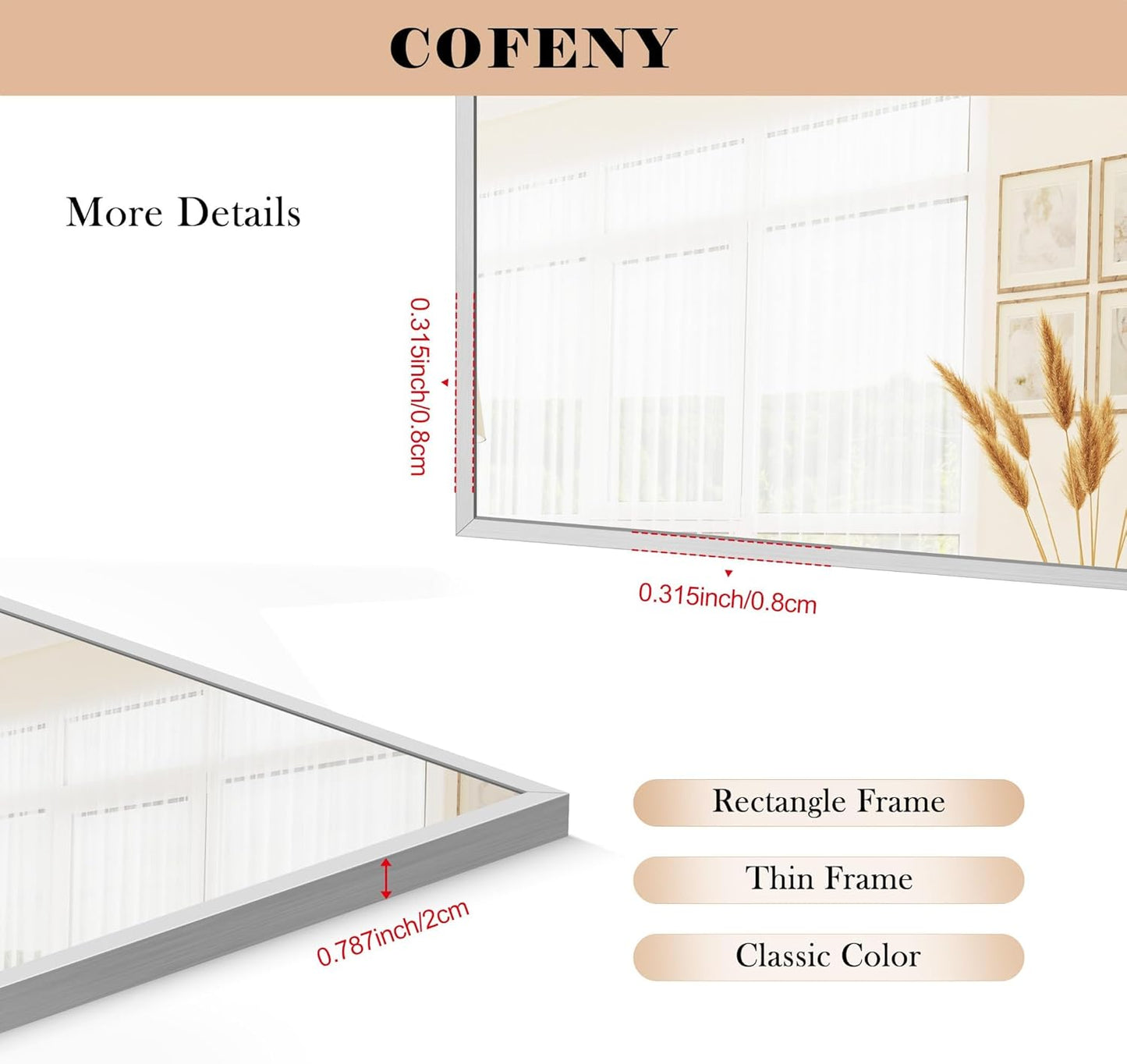 36x60inch Brushed Nickel Bathroom Mirror, Silver Rectangle Mirror with Frame, Large Rectangular Wall Mirrors for Bathroom, Living Roomm, Hair Salon, Big Mirror Hang Horizontal/Vertical