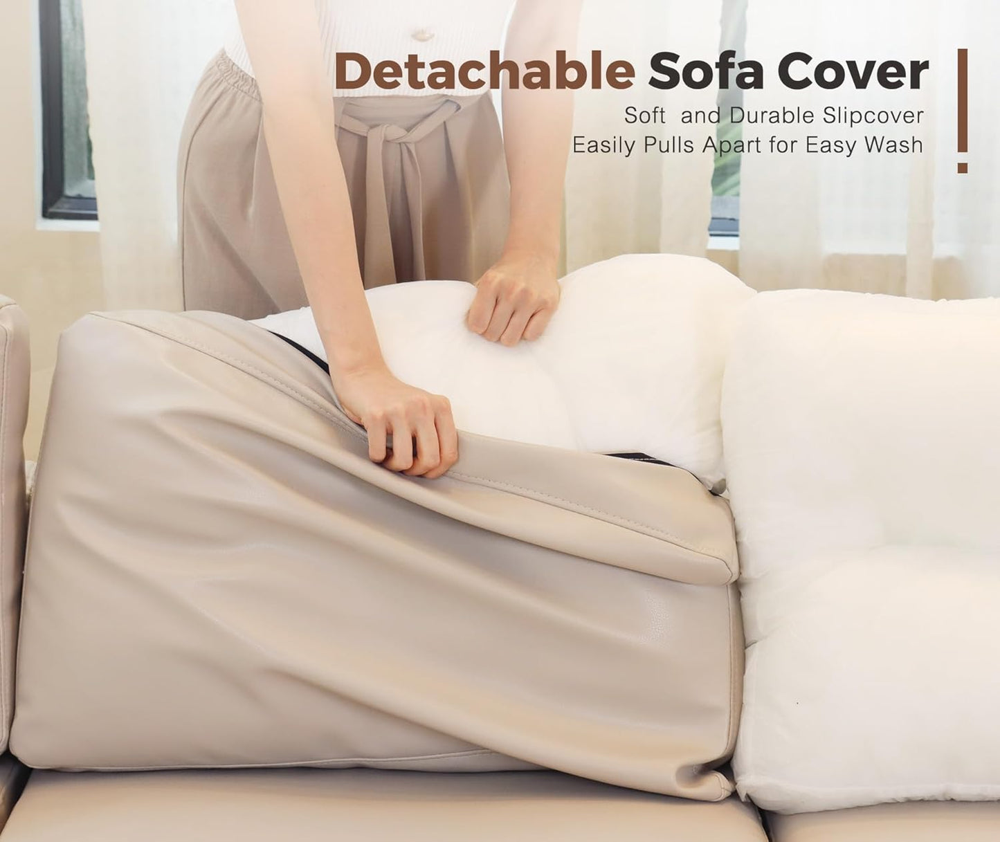 118.5" Faux Leather Modular Sectional Sofa with Storage Seat, Modern 6 Seater Couch Deep Seat with Removable Cover DIY Combination Whitesand