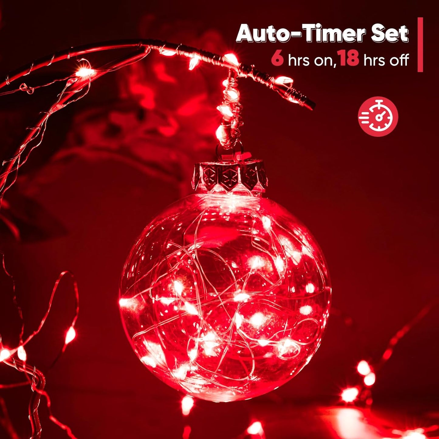 4 Pack 32.8 Ft. Battery Operated Outdoor String Lights with Remote & Timer, LED Red Fairy Lights, Waterproof Twinkle Lights for Bedroom, Dorm, Mason Jar, Wedding, Party, Christmas