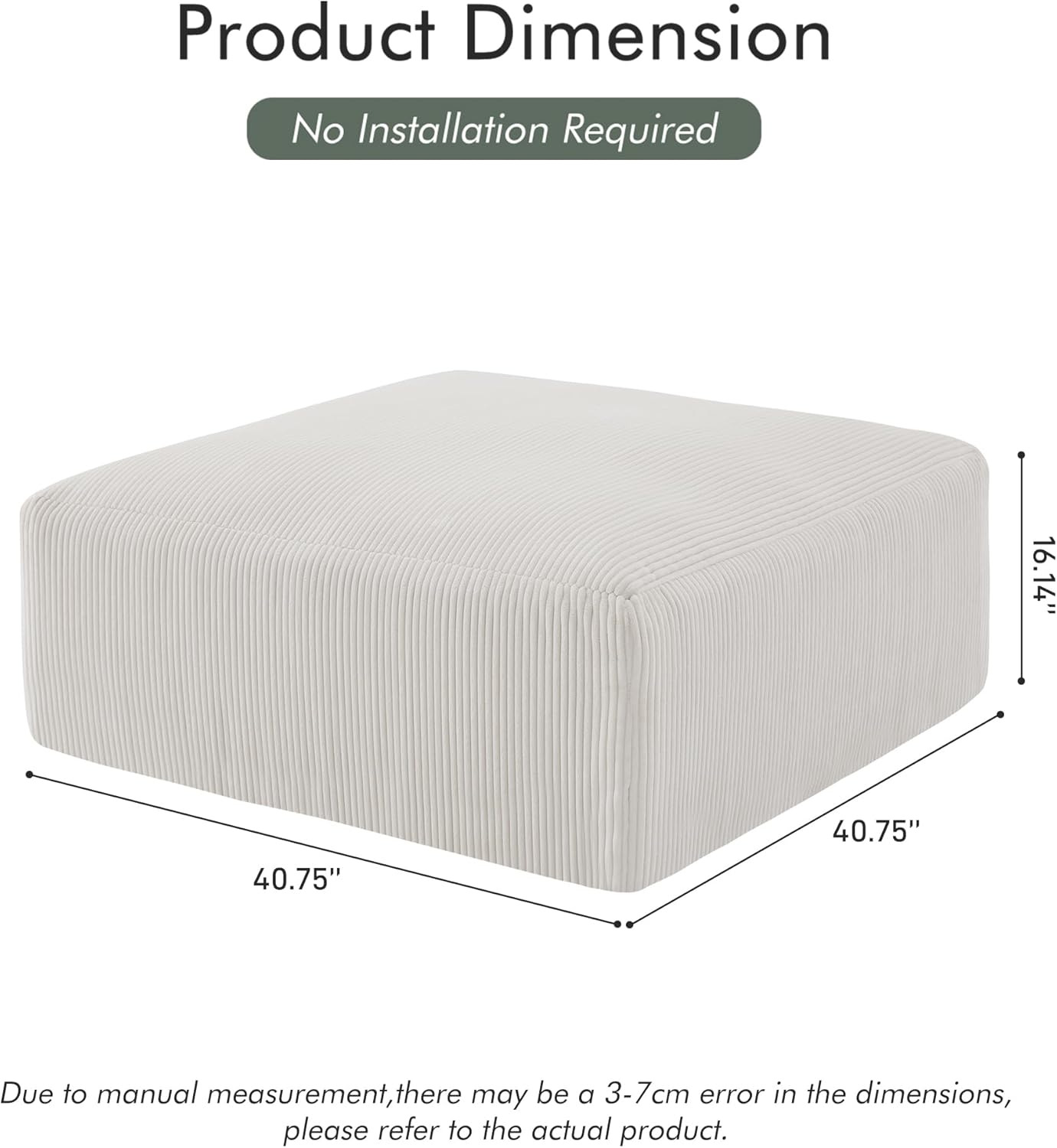 40" Square Stuffed Ottoman Pouf for Sofa Couch, Corduroy Poufs with Foam Chunk Filling, Furry & Fluffy Foot Stool Movable Ottoman. 40 * 40 Floor Poufs Foot Rest for Living Room, Beige