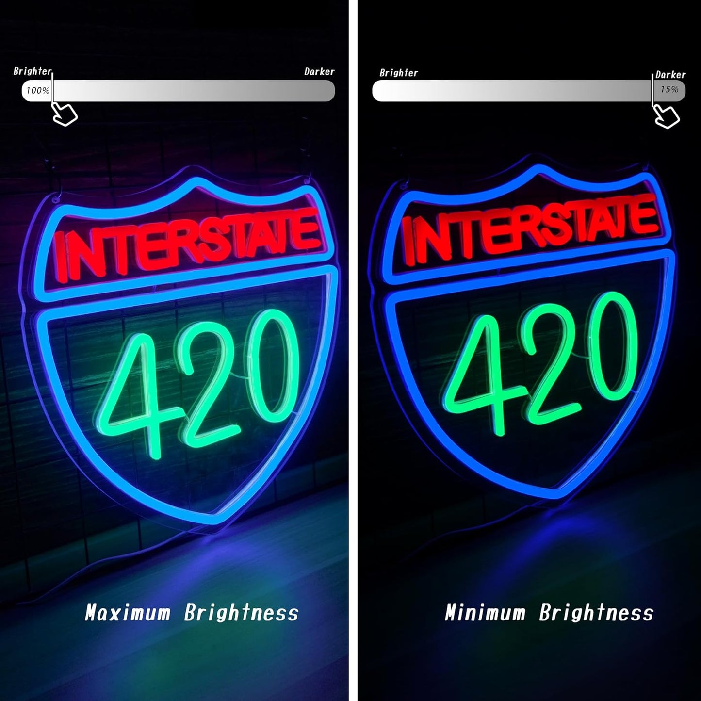 Interstate 420 Neon Sign Green Leaf Neon Signs for Wall Decor Dimmable 420 Theme Light Vintage Route Neon Light Sign for Game Room Man Cave Bar Decor Suitable Gift for Party Birthday(12.6 * 12.3inch)