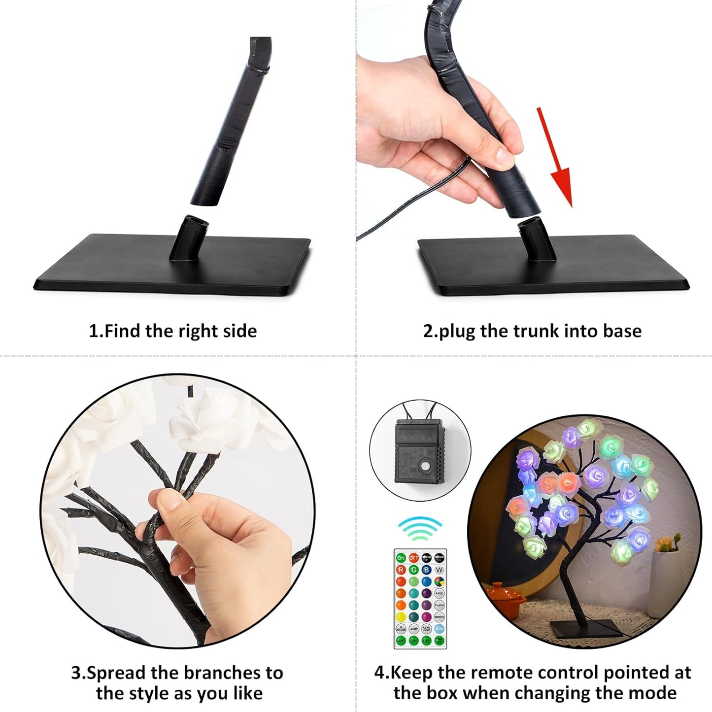 2 Pieces 18 Colors Rose Tree Lamp - Multicolor LED Rose Flower Night Light Pink Flower Lamp Rose Lamp Tabletop Bonsai Tree for Wedding Valentine's Day Decorations Wedding Girls Party Bedroom