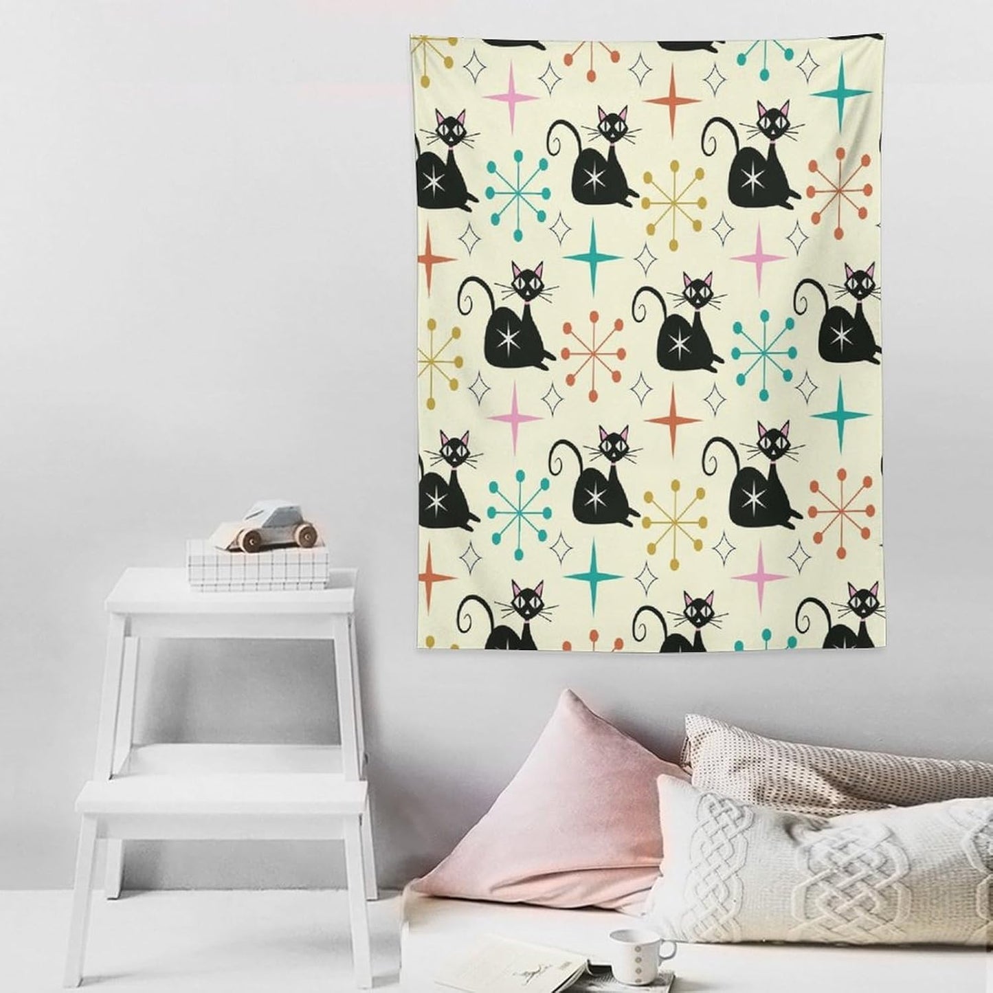 ICMOLYYENLO Abstract Cat Tapestry, Medieval Abstract Atomic Star Cat Vintage Home Wall Hanging Art Tapestry for Bedroom Living Room Dormitory 60x80 Inch