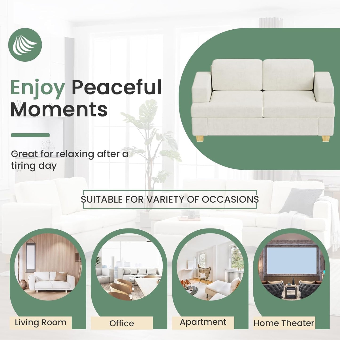 2 Piece Set Comfy Sofa Couch, 2 3-Seater Sofa with Deep Seats, Modern Sleeper Couch for Living Room, Beige Chenille