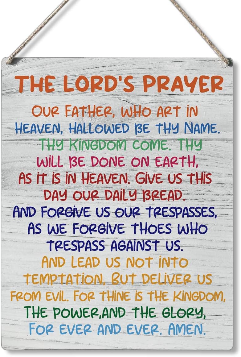 Inspirational Gift Signs the Lord's Prayer Our Father Who Art in Heaven Hallowed Be Thy Name Wooden Hanging Sign Religious Scripture Art Wall Home Decoration 10 x 8 Inches…