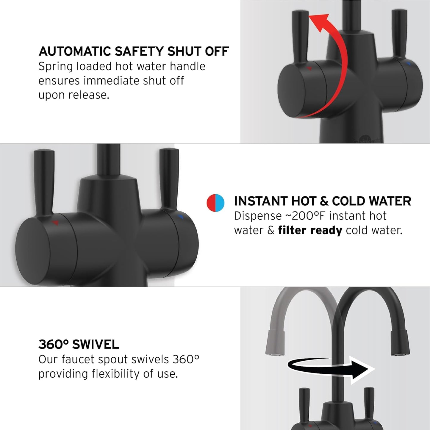 InSinkErator Stainless Steel Tank, HC250MBLK-SS HOT250 System, 2-Handle Drinking Faucet in Matte Black with 2/3-Gallon, Filter-Compatible Instant Hot/Cold Water Dispenser