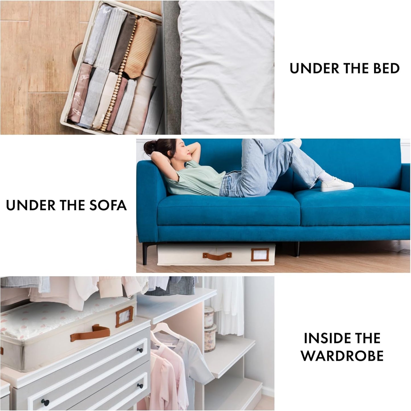 HOMELUX THEORY 2pc Under Bed Storage Containers, Bedroom Under the Bed Drawer Storage Organizer with Bins and Lids, Medium Underbed Clothes Storage Box Ideal for Blanket, Fabric, & Shoes (Ivory)