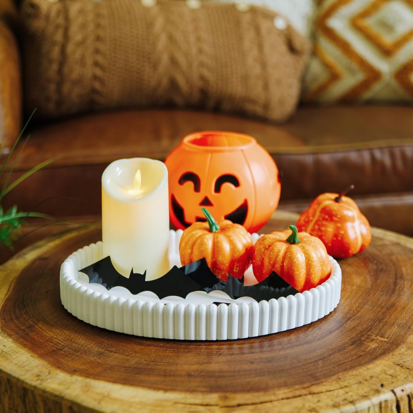 11.8in Decorative Tray for Coffee Table Decor- Modern Oval Concrete Tray for Home Decor- Minimalist Handcrafted Centerpieces Tray for Living Room, Kitchen Dining Table, Entryway (White)