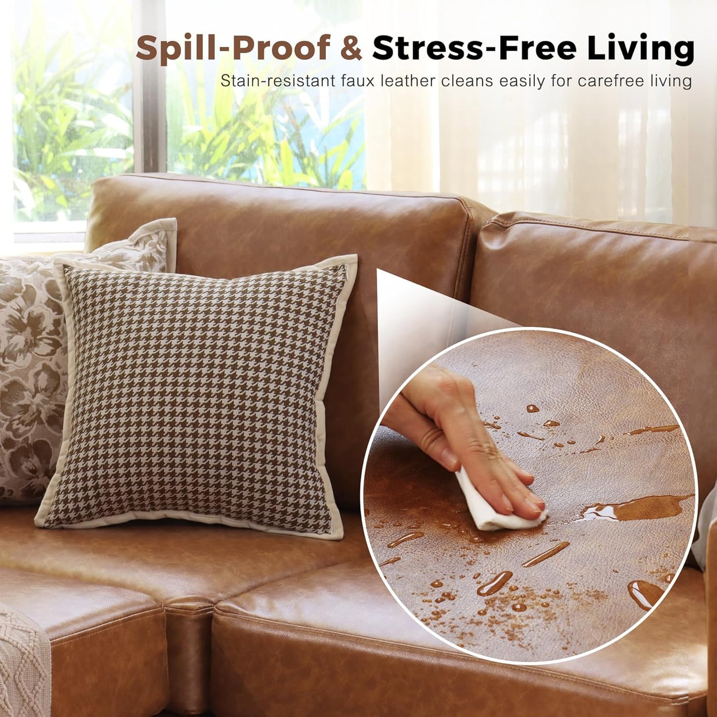 118.5" Faux Leather Modular Sectional Sofa, 7 Seater U Shaped Couch with Storage Seat with Reversible Chaise Deep Seat for Living Room Brown