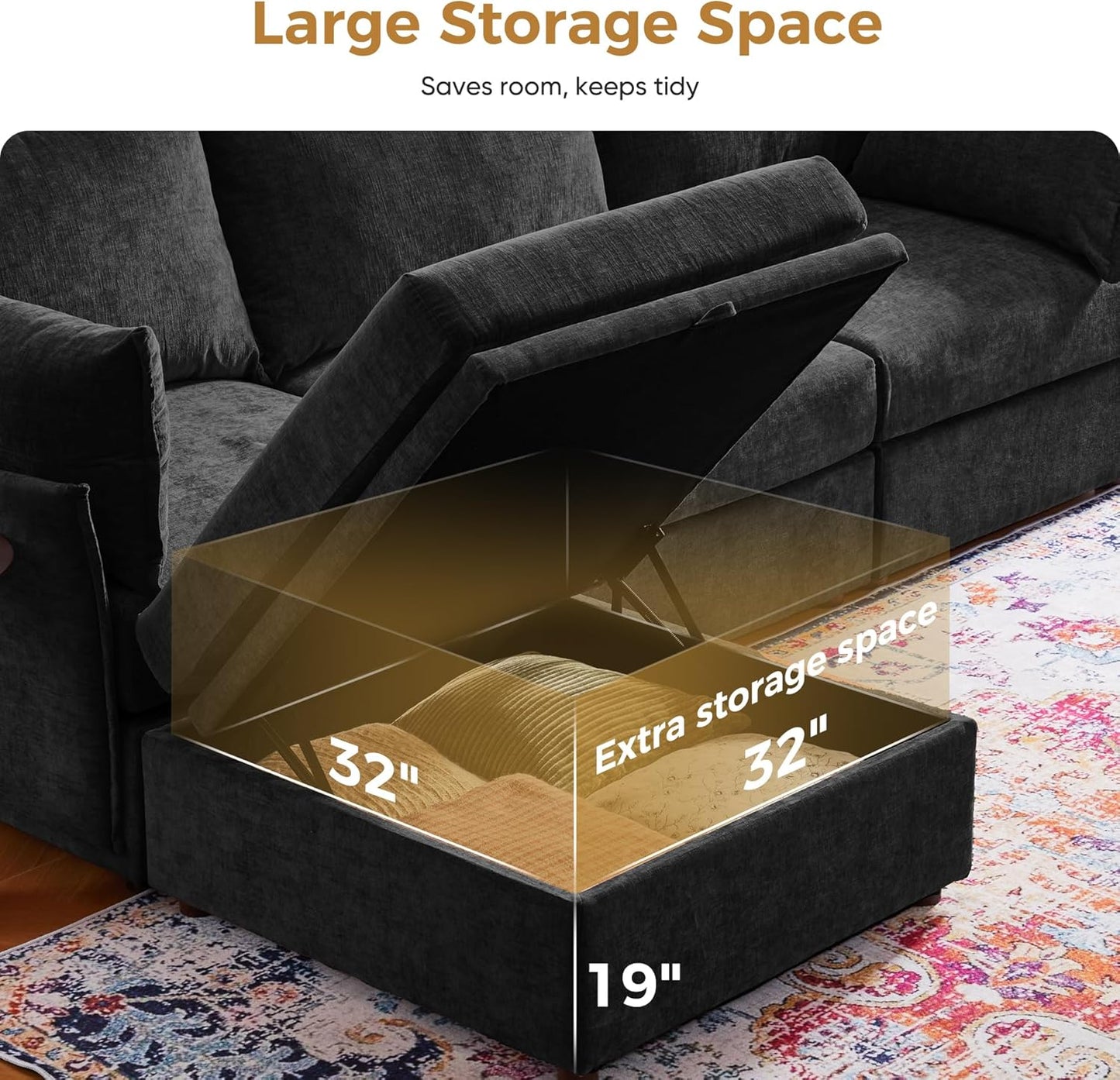 134.6" Oversized Modular Sectional Sofa, Large 6 Seater U Shaped Couch Deep Seat for Living Room, Apartment - Chenille Black