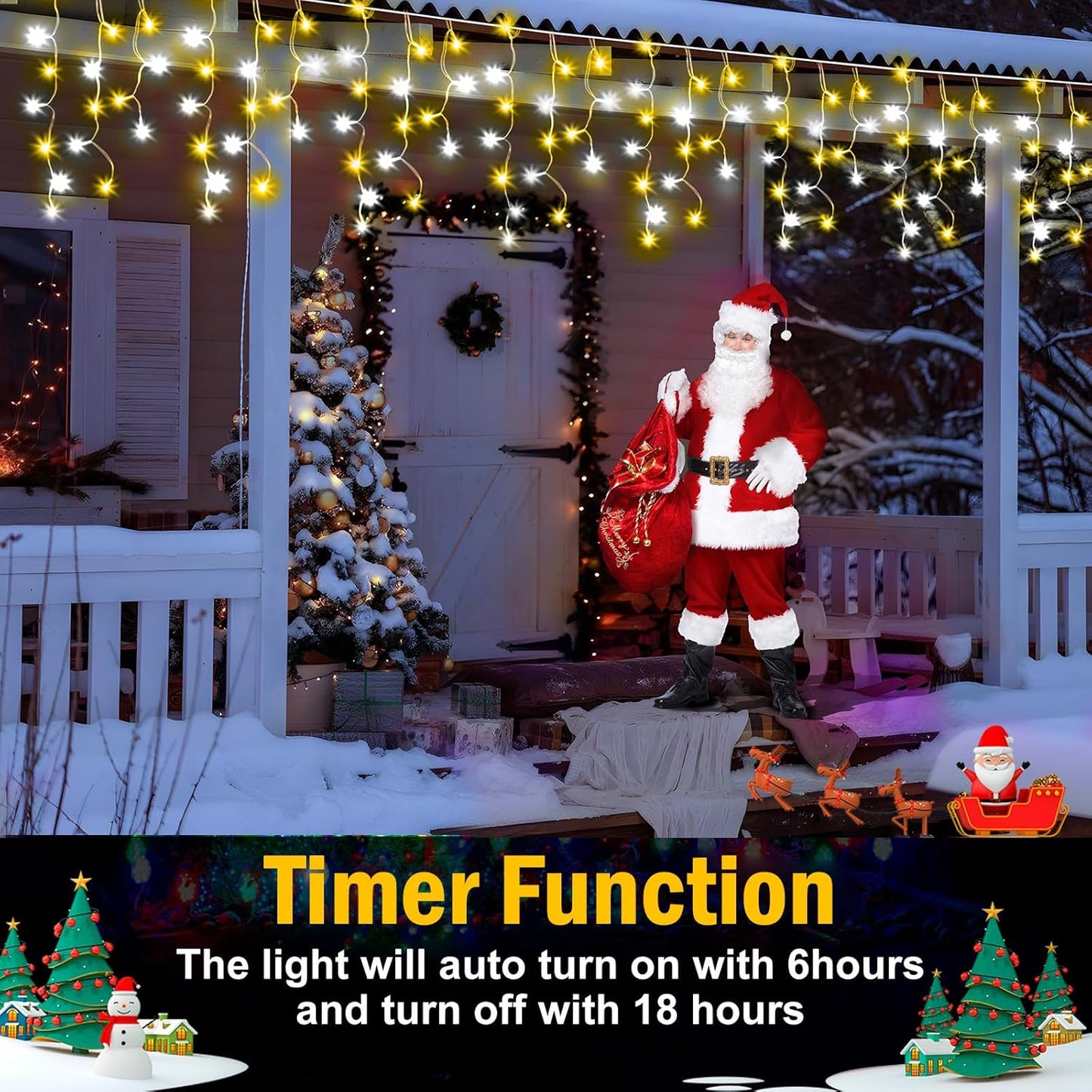 49FT Christmas Lights, 480 LED Ice Lights for Outside Clear Wire Twinkle Lights with 8 Modes Timer Waterproof for Christmas Party Tree Holiday Patio Yard Home Decor(Cool White and Warm Warm)