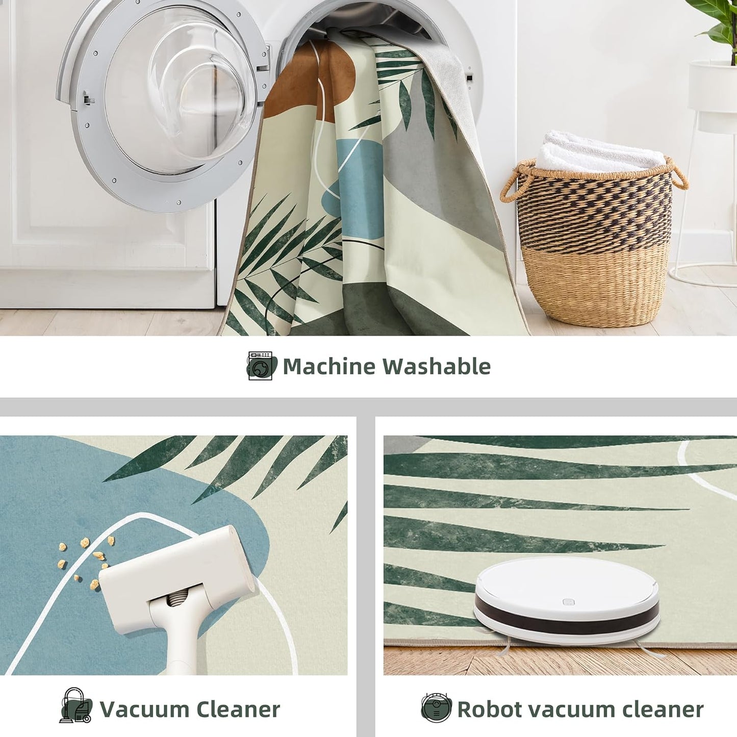 Indoor Outdoor Area Rug, Mid Century Outdoor Patio Rug, Washable Abstract Art Leaves Eucalyptus Rugs, Non-Slip Carpet for Camping, Living Room, Bedroom, Deck(5x8)