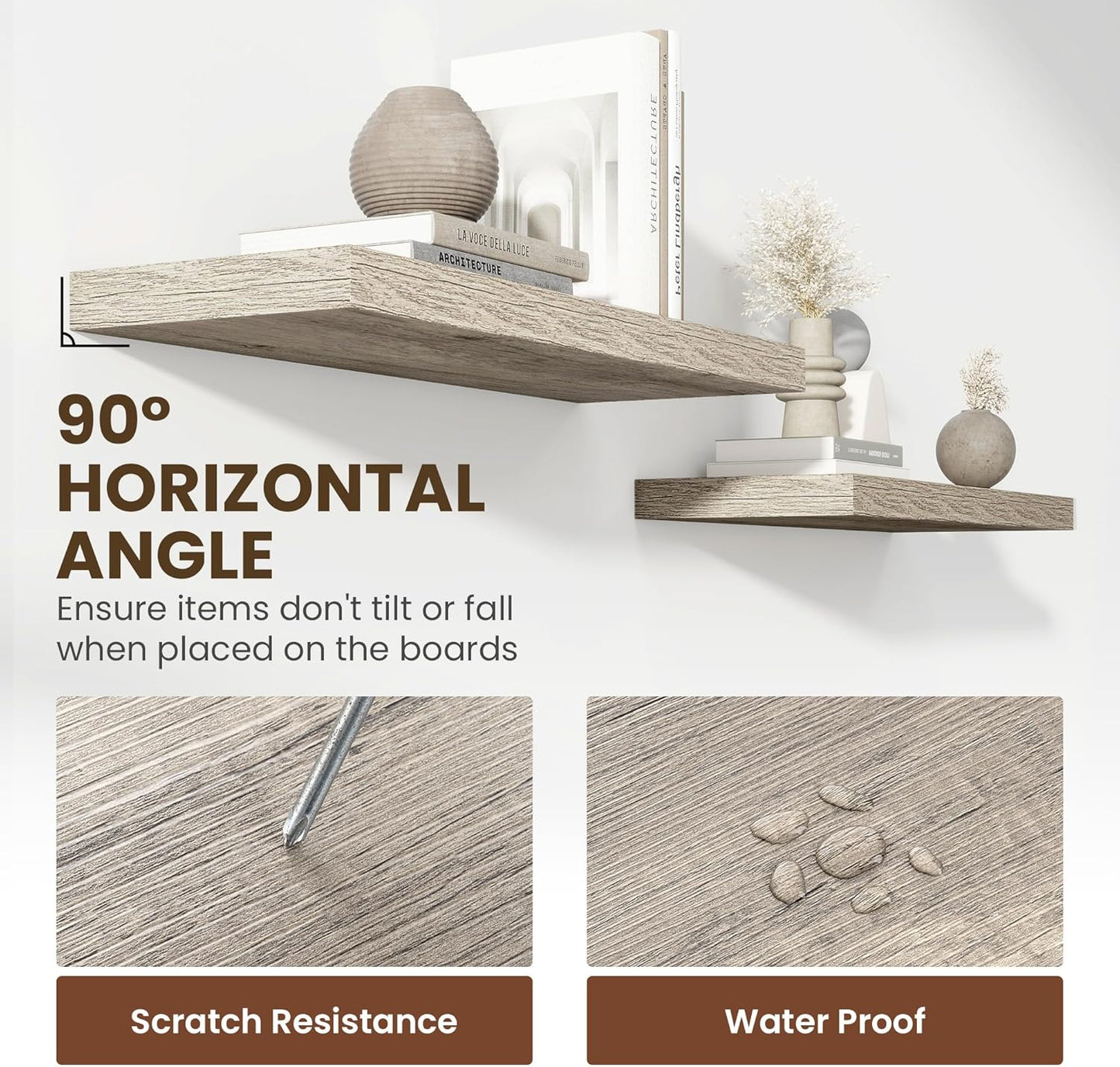 48 Inch Floating Shelves, 11.6 Inch Deep Floating Shelves for Wall, Floating Shelf with Invisible Brackets, Deep Shelves for Bathroom, Bedroom, Living Room, Vintage Gray Oak