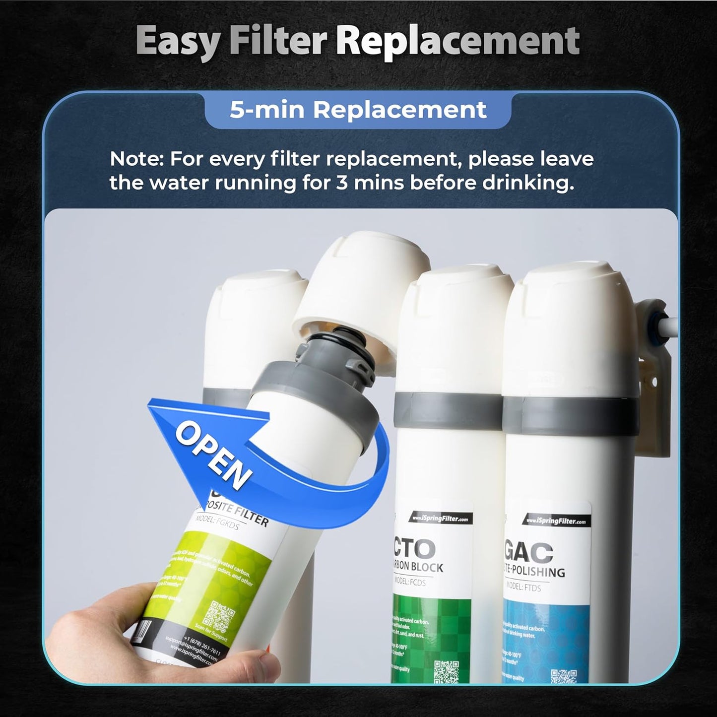 iSpring SGS-Tested PFAS Removal Carbon Block Replacement Water Filter Cartridge FCPFDS for DS4 Series