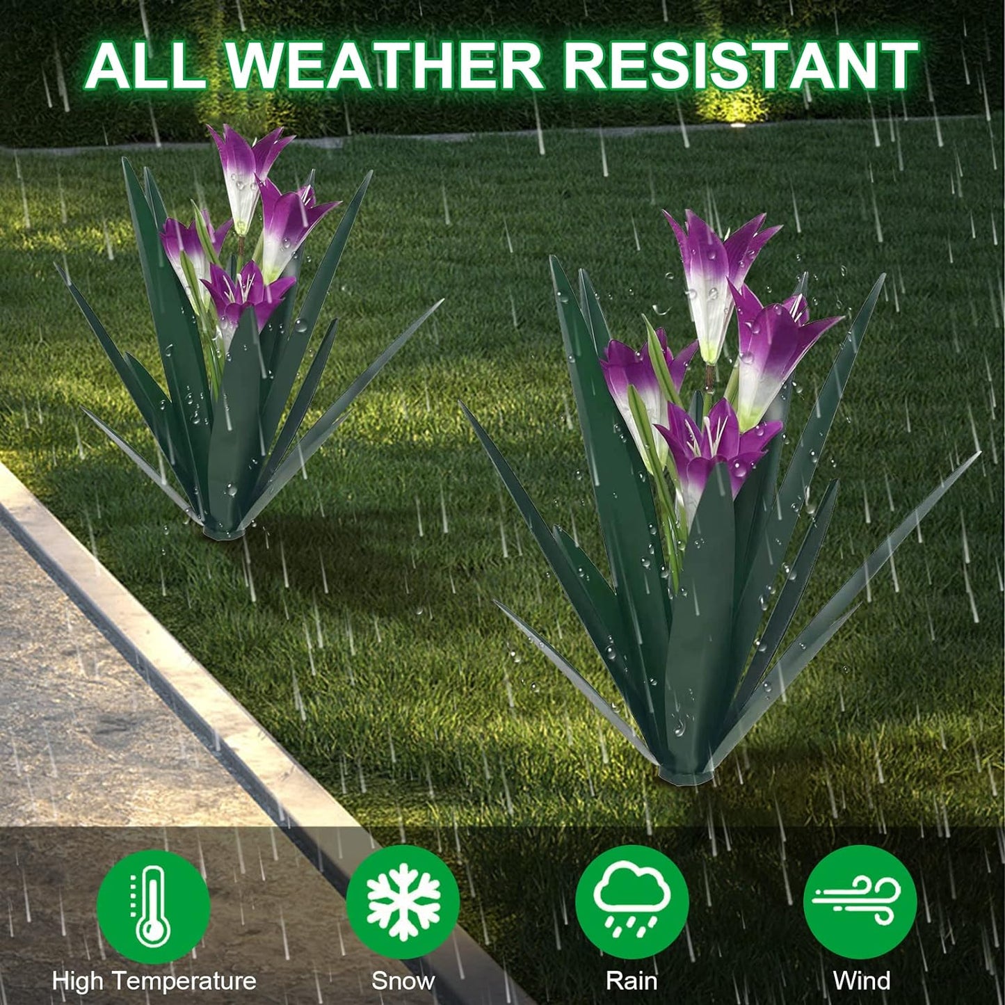 Homight Metal Agave Plant Outdoor Decoration Outdoor Garden Decoration Lily Mexican Yard Art Plant Garden Agave Lily Decorative Garden Gift… (2 Big Purple Lilies)