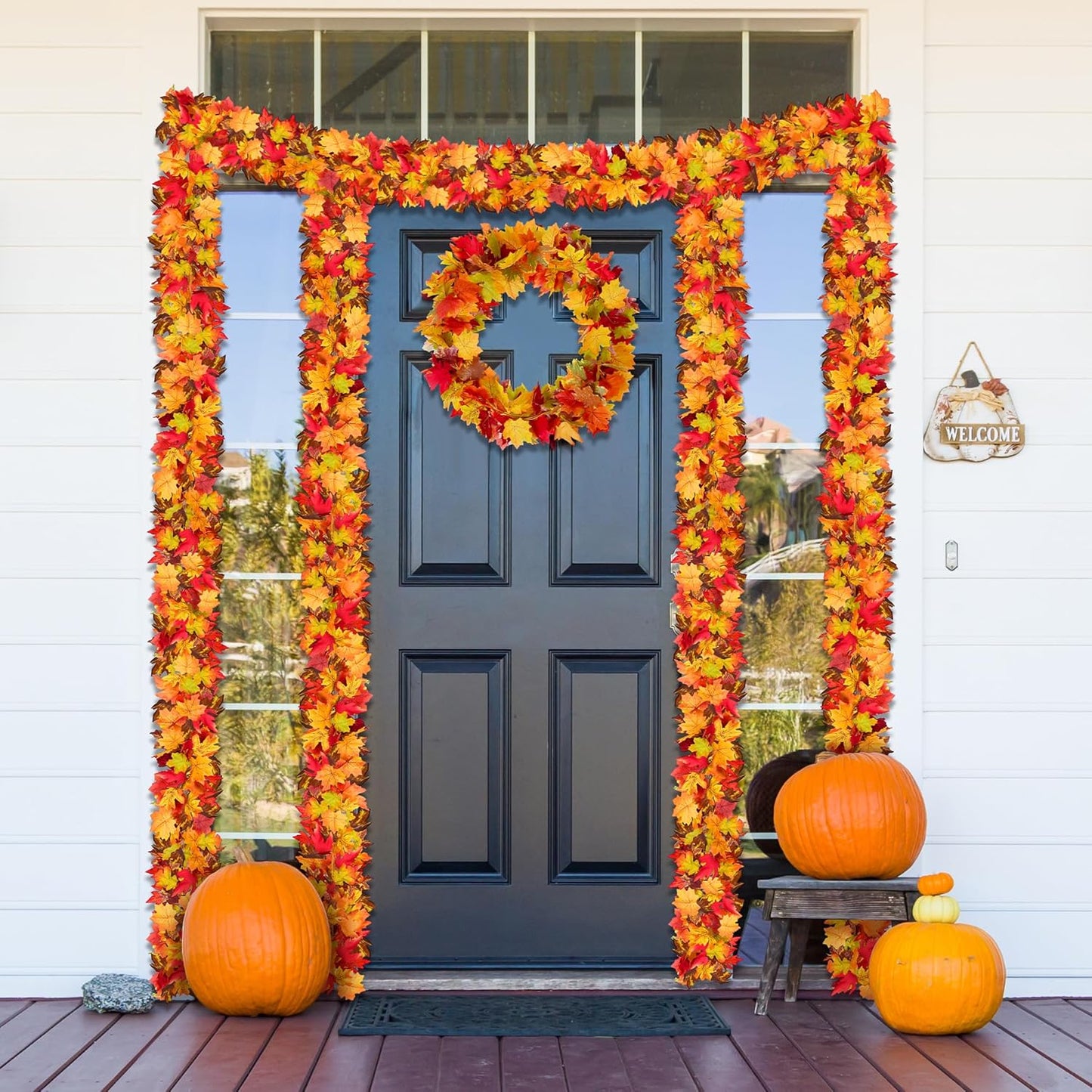 Fovths 6 Pack Maple Leaves Garland 5.8ft/Pc Artificial Fall Decorations Colorful Autumn Hanging Vine for Thanksgiving Halloween Fireplace Indoor Outdoor Decor