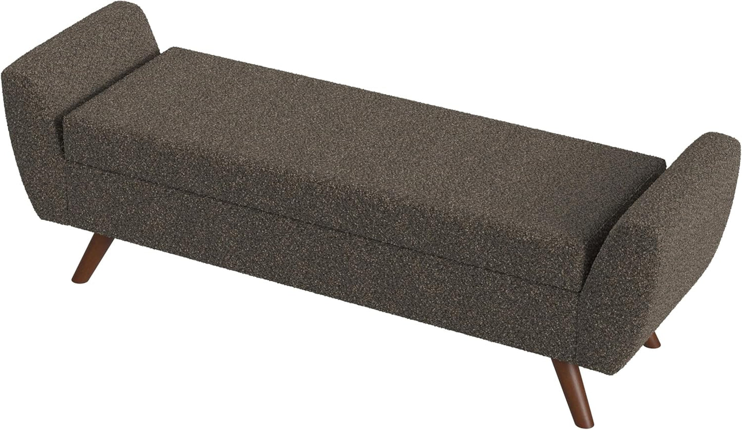 HomePop Modern Storage Bench with Wood Legs Home Décor|Bench with Storage for Living Room & Bedroom - Dark Brown Boucle