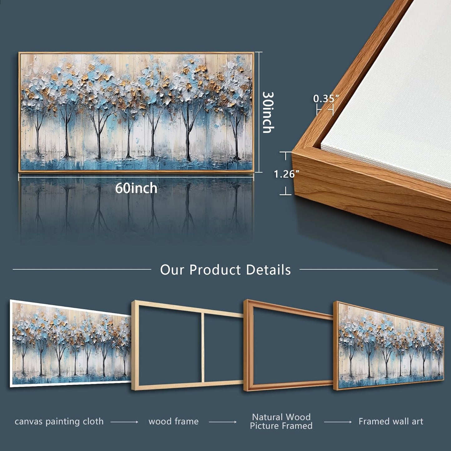 Hyidecorart Vintage Trees Abstract Wall Paintings Large Canvas Art for Living Room Bedroom - Wood Framed Modern Office Pictures Stretched and Ready to Hang Home Decoration