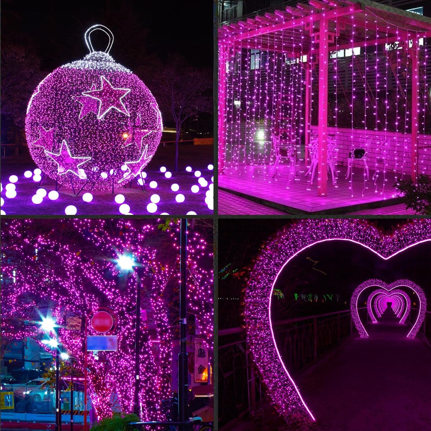 200LED (4pk of 50L) String Lights, LED Christmas Lights, 6" SPACING,Green Wire,Pink