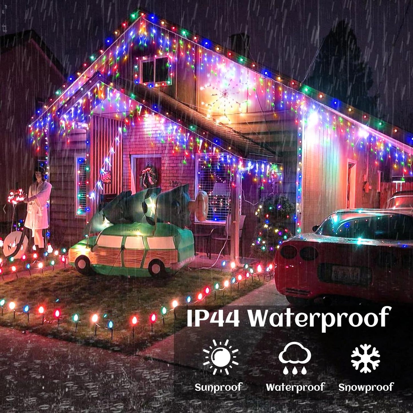 132 ft Christmas Lights -1280 LED Icicle Lights Outdoor with 240 Drops Hanging String Lights, 8 Modes Plug in Waterproof Timer Memory for Holiday Wedding Party Window Garden Decoration (Multicolor)