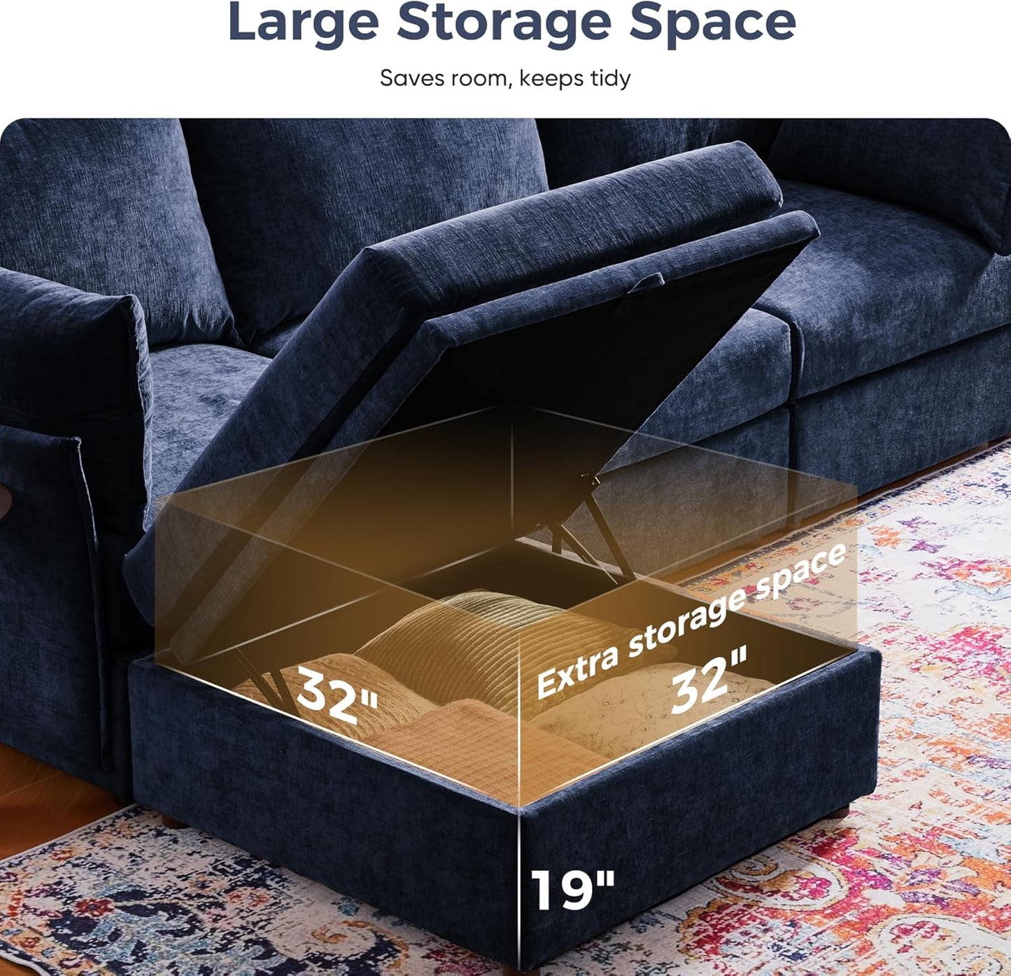 134.6" Modular Sectional Sofa, U Shaped Couch Set for Living Room, Large 8-Seater Comfy Cloud Couches with Movable Storage Ottoman,DIY Combination - Chenille Blue