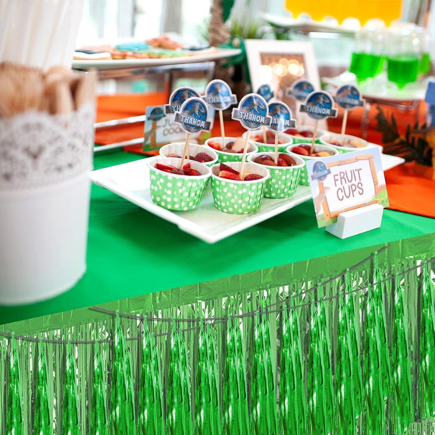 4P Green Foil Fringe Metallic Streamers Banner Tassel Garland for Parade Floats, Bachelorette, Wedding, Birthday, Halloween, Christmas, Bridal/Baby Shower Party Decorations