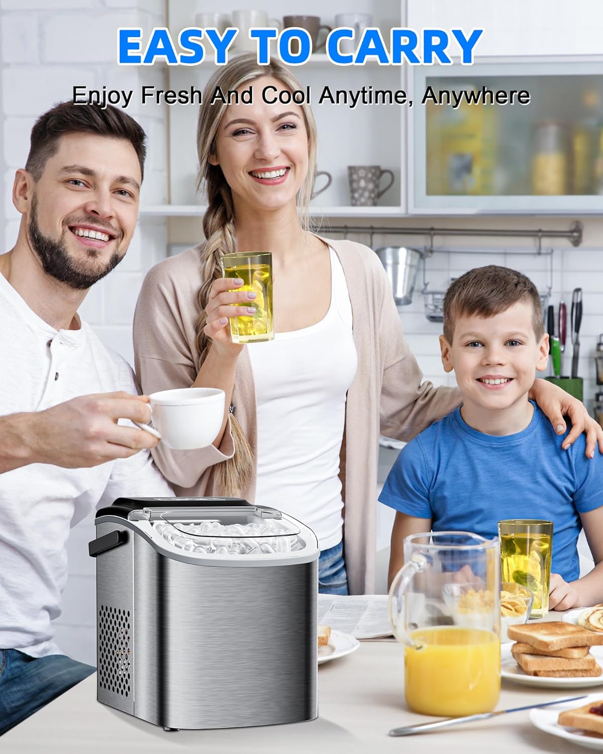 Ice Maker Machine Countertop 26lbs/24H, Portable Quiet Ice Makers Cubes in 9PCS/7Min, Self Cleaning, Ice Maker with Scoop for Kitchen, Home, Party