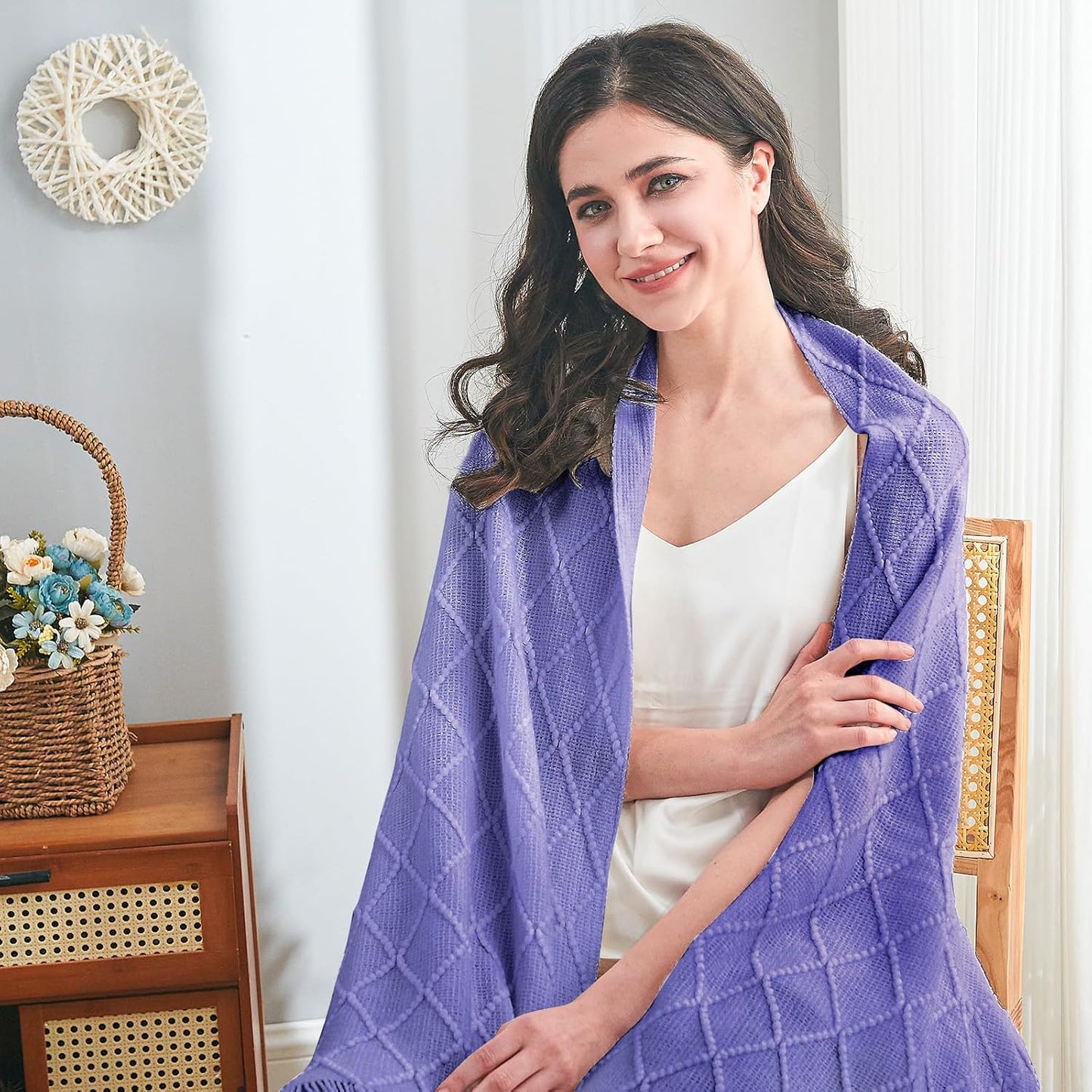 inhand Knitted Throw Blanket for Couch and Bed, Soft Living Room Home Decor Knitted Blanket with Tassel, Outdoor Lightweight Breathable Summer Blanket, Farmhouse Warm Woven Decorative, 50"x60"