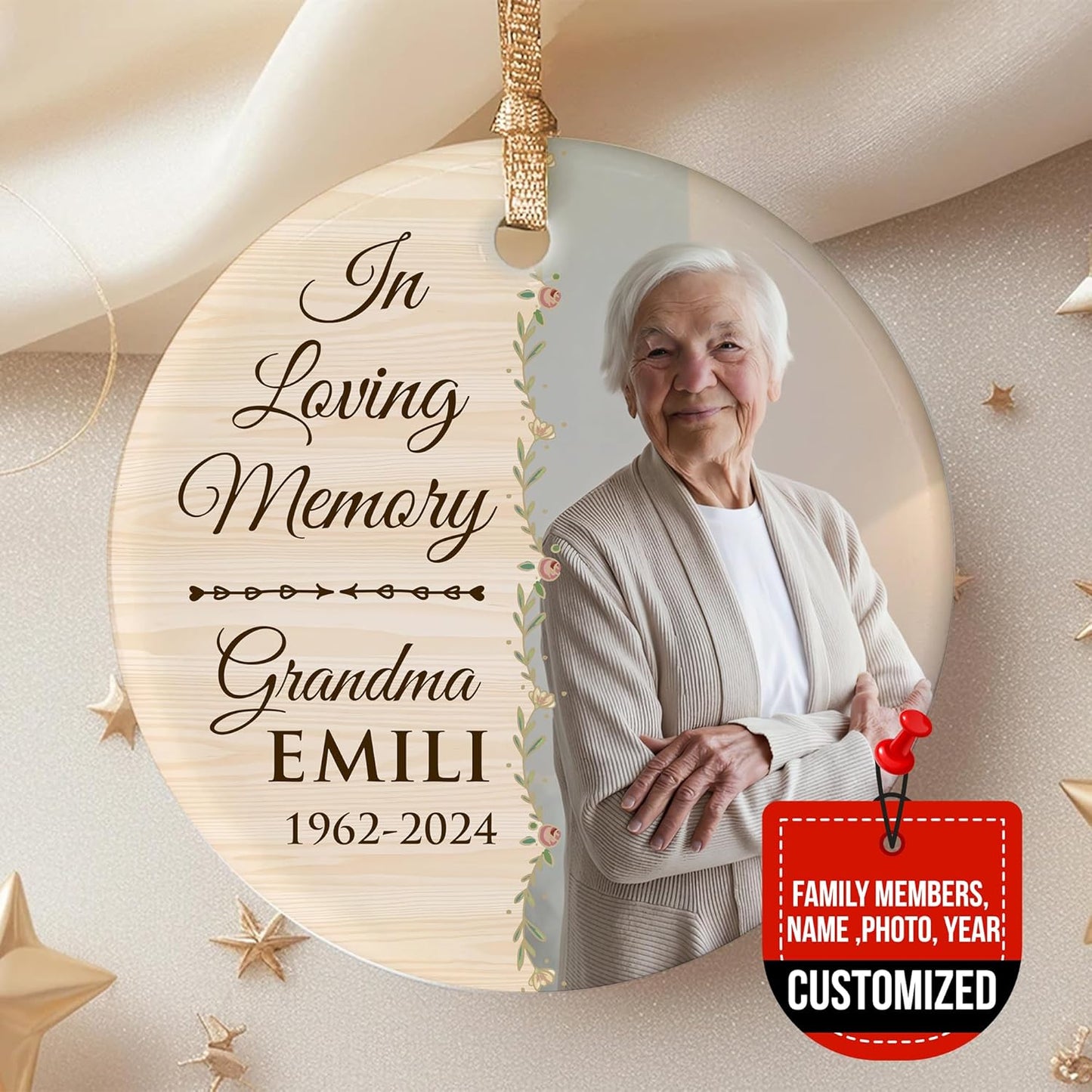 2025 Personalized Memorial Ceramic Ornament – Christmas-Birthday-Anniversary Keepsake for Loss of Loved One – Custom Photo Name Year – in Loving Memory Round Decoration