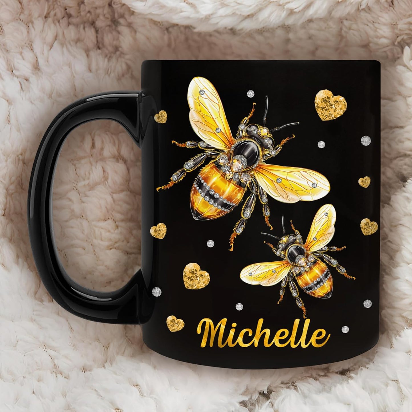 Hyturtle Personalized Jewelry Bee Mug - Bee Keeper Gifts For Women Lovers Teacher - Honey Gifts For Beekeeper Farmer On Birthday - Queen Honeycomb Decor - Custom Coffee Cup Ceramic Mug 11 Oz 15 Oz