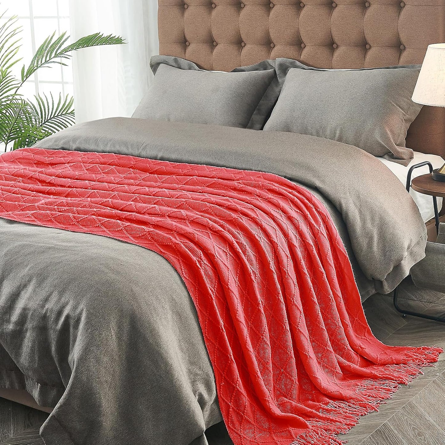 inhand Knitted Gift Throw Blankets for Couch and Bed,Valentines Day Decor Blanket for Her Him Girlfriend Wife, Red Romatic Lightweight Decorative with Tassel, Farmhouse Warm Woven for Women, 60"x80"