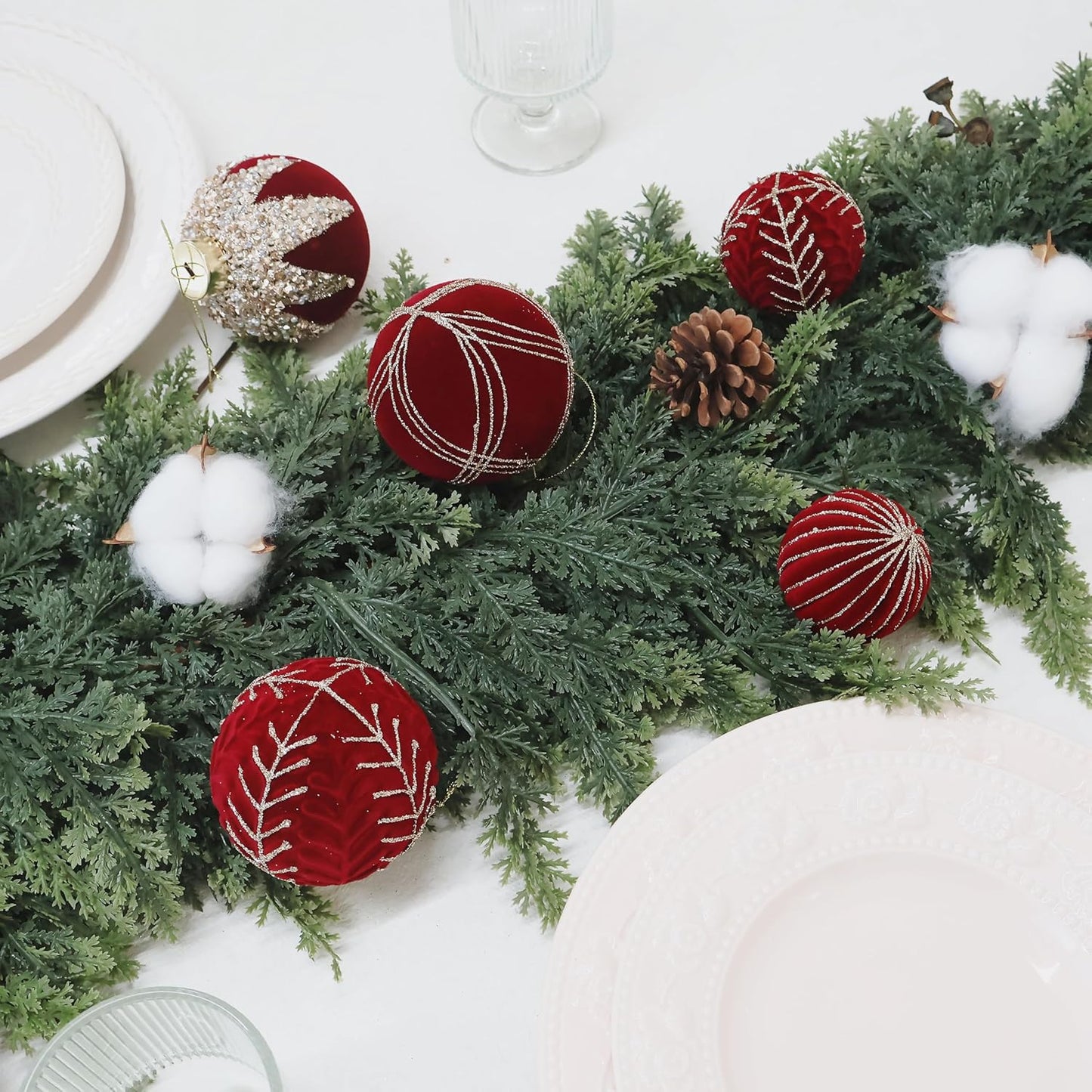 20PCS Velvet Ornaments for Christmas Tree, 2.36INCH Glitter Flocked Christmas Ornaments Decorations Balls Set Decor