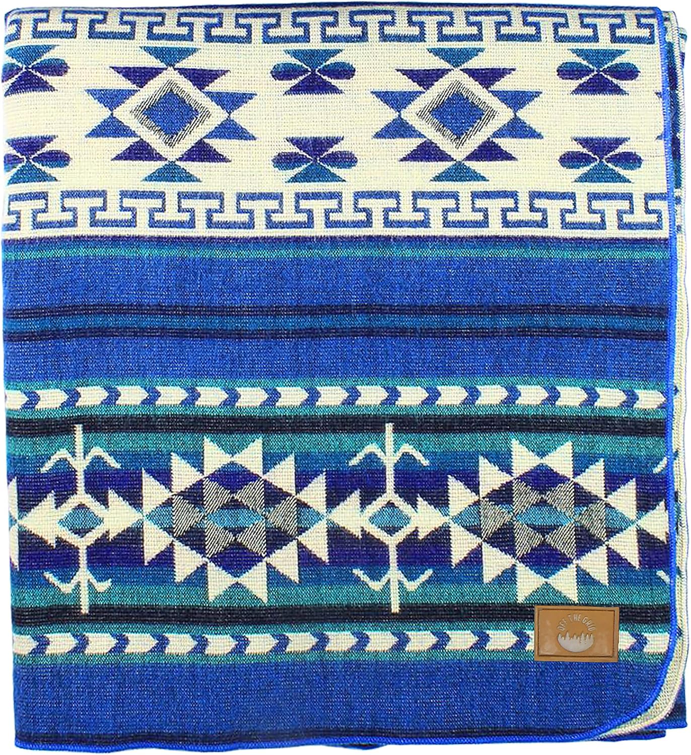 Inca Aztec Throw, Queen, King Blanket | Southwest Indian Navajo Boho Style | Native Cover for Camping, Bedding, Couch, Vanlife | Faux Alpaca, Lightweight, Hypoallergenic (Kocha Blue, Throw)