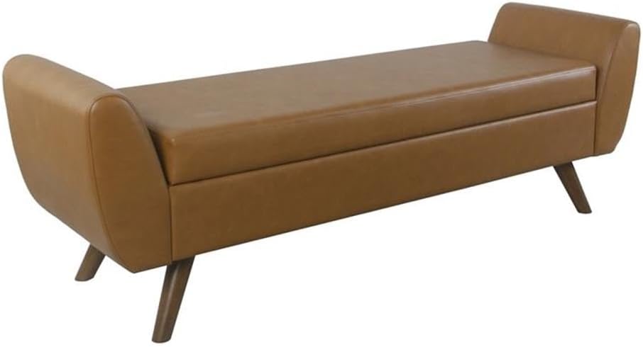 HomePop Modern Storage Bench with Wood Legs Home Décor|Bench with Storage for Living Room & Bedroom - Faux Leather Brown