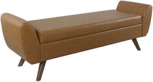 HomePop Modern Storage Bench with Wood Legs Home Décor|Bench with Storage for Living Room & Bedroom - Faux Leather Brown