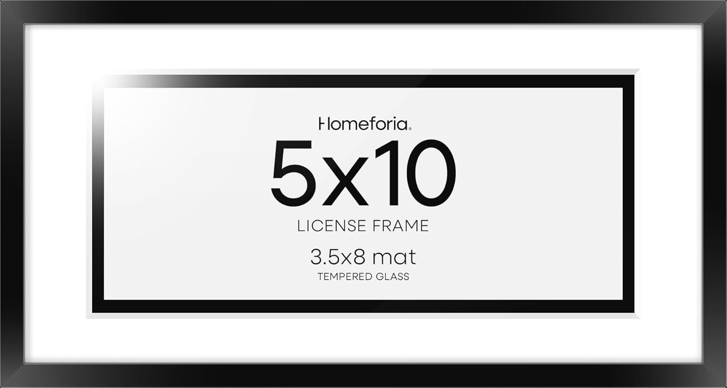 Homeforia 5x10 Business License Frame Black, High End Metal 5 x 10 Document Certificate Frame with Mat 4x9, 5 by 10 Professional License Frames for Wall or Tabletop, Tempered Glass, Wall Kit, Set of 1