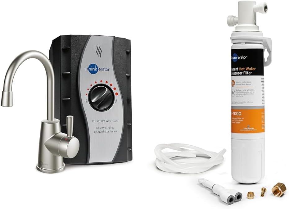 InSinkErator HOT250 Instant Hot Water Dispenser System, Single-Handle Faucet & F-1000S Standard Under Sink Water Filtration System for Instant Hot and Cold Water Dispenser System