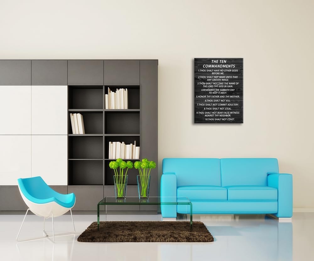 Inspirational Canvas Wall Art The Ten Commandments Quote Motivational Christian Religion Poster Inspirational Canvas Painting Prints Artwork Wall Pictures Office Home Wall Decor Framed [30''Wx 40''H]