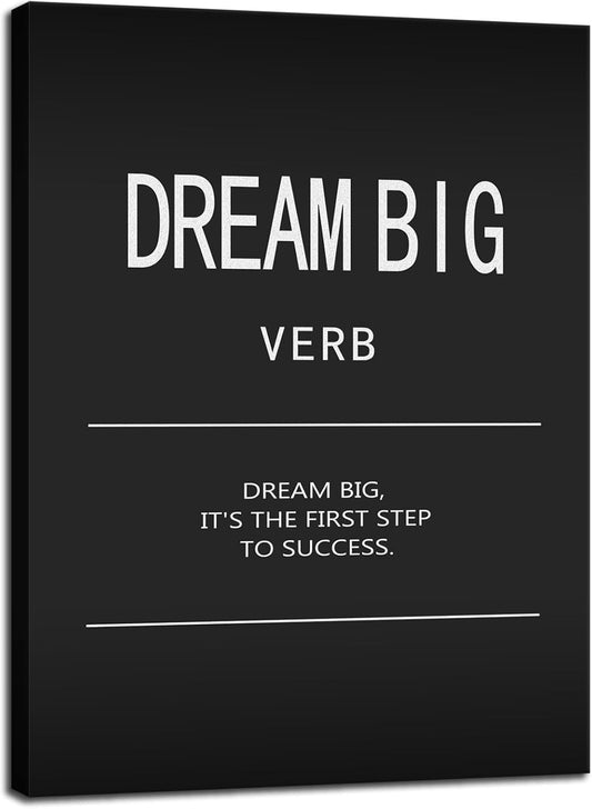 Inspirational Canvas Wall Art Dream Big Verb Motivational Posters Painting Quotes Office Wall Decor Positive Affirmations Pictures Wall Decor Classroom Living Room Decor Framed Artwork[18" W x 24" H]