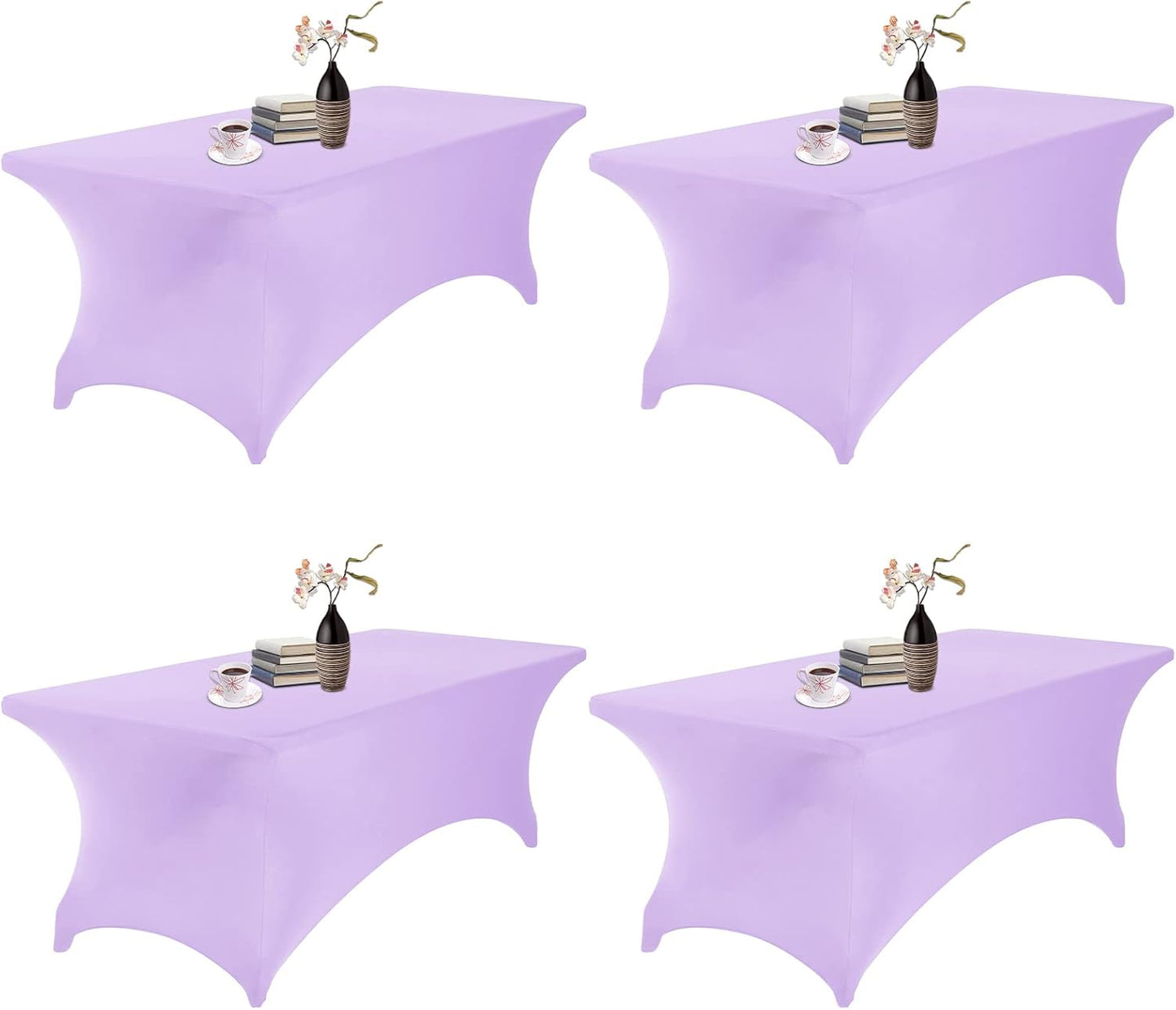 4Pack Spandex Waterproof Table Covers 8ft，Spandex 8ft Waterproof Table Cover for Party,Wedding, Banquet, and Events(Lavender)