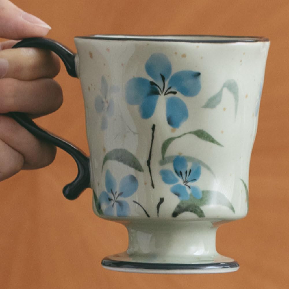 360ml -12.17oz Painted Forget-Me-Not Floral Ceramic Mug - Cute Coffee Cup for Latte, Espresso - Gift for Women, Dishwasher Safe
