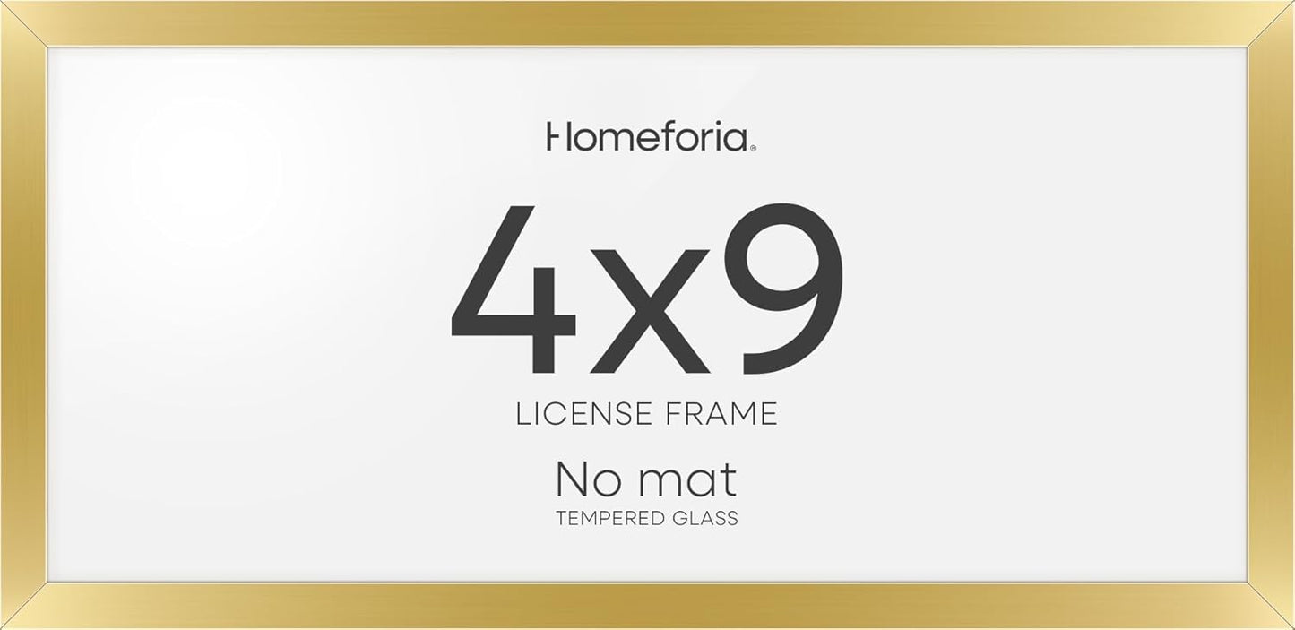 Homeforia 4x9 Business License Frame Gold, High End Metal 4 x 9 Gold Certificate Frame with Real Glass, 9x4 Document Frames for Wall or Tabletop, 4by9 Picture Frame, Tempered Glass, Wall Kit, Set of 1